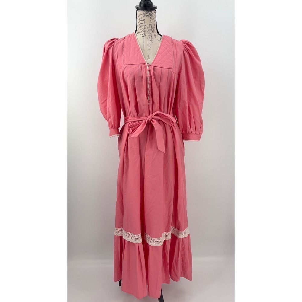 B44 Hunter Bell Bowen Midi Dress M Puff Sleeve Belted Fit And Flare Party Garden